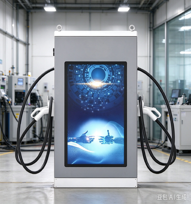 Chargeur EV DC à double pistolet série écran publicitaire 120 kW, écran LCD 55 pouces, écran tactile 10 pouces, double pistolet égalisé OCPP1.6J